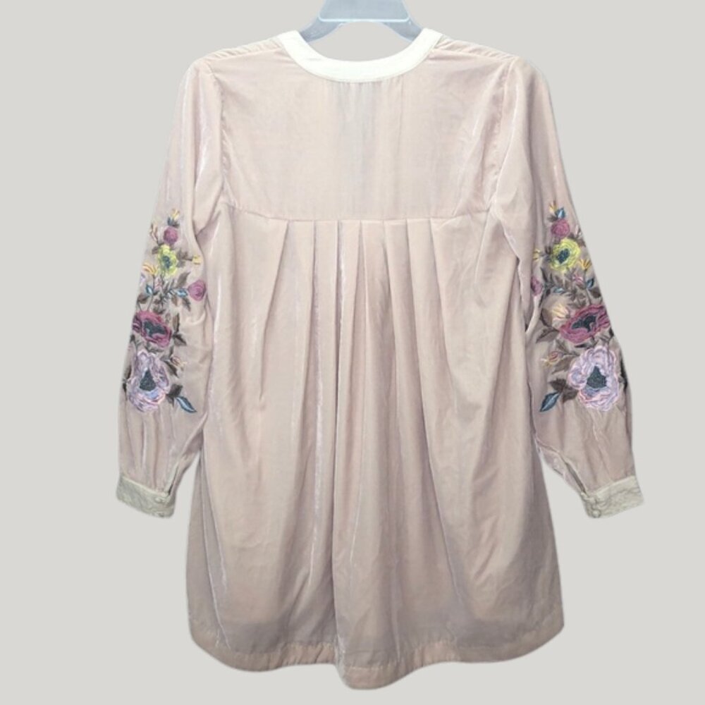Free People Mia Embroidered Velvet Mini Dress in Beige — Size XS (Oversized Fit) - Picture 4 of 8